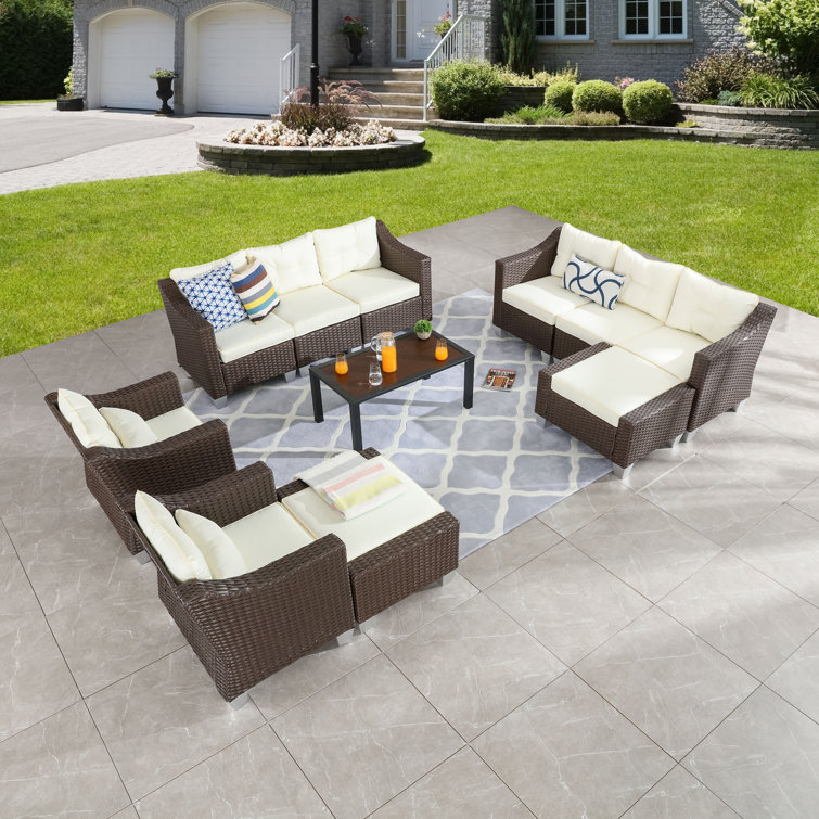 Winston Porter Boni 8 Person Outdoor Seating Group with Cushions